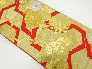 アンティーク　毘沙門亀甲に桐・菊模様織り出し袋帯（材料）